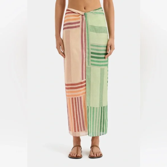 SIR. The Label Marisol Twist Skirt in Multi Patchwork Stripe - Picture 1 of 5